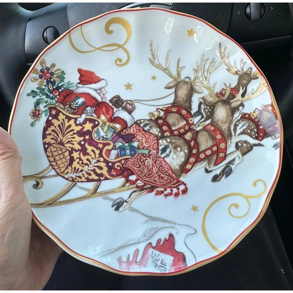 Williams Sonoma Twas the Night Before Christmas 2 dinner & 2 salad plate Santa